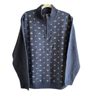 Jos. A. Bank - Wool Blend 1/4 Zip‎ Pull Over Sweater - Size Large - Navy & White